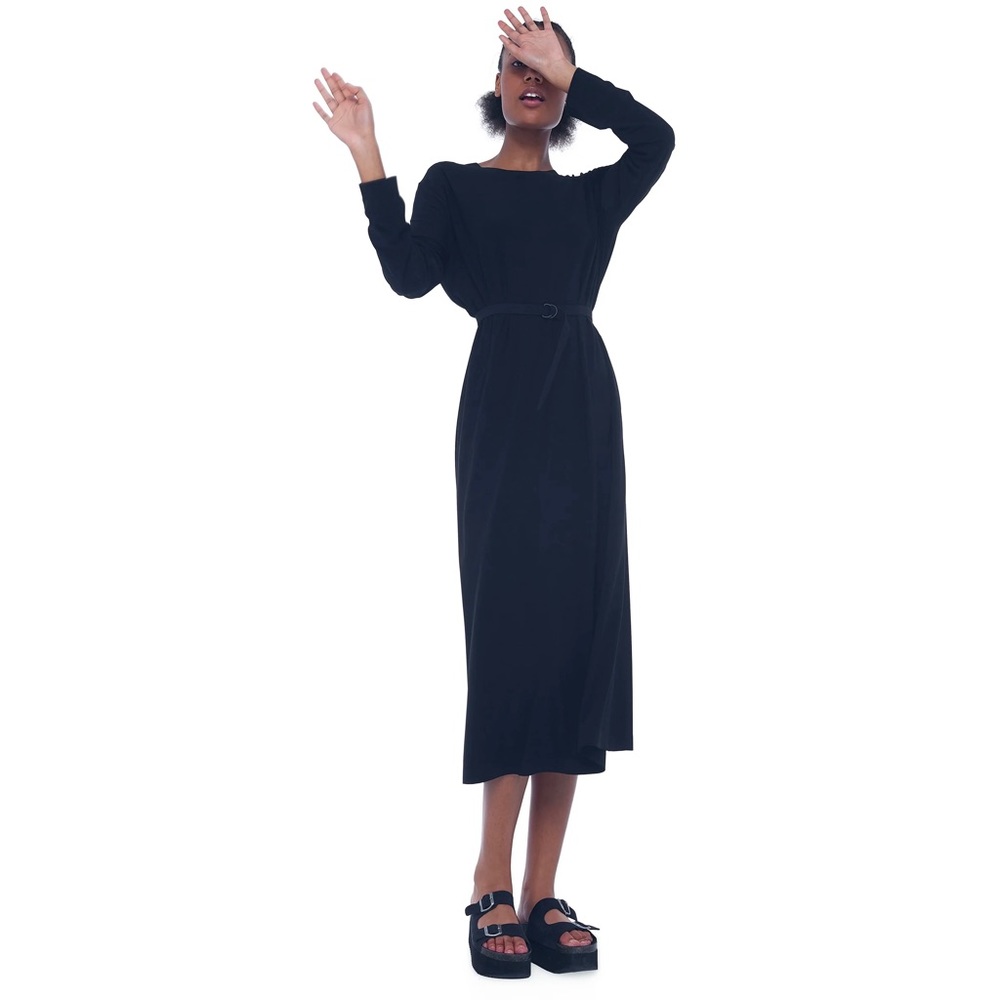 Norma Kamali BF Long Sleeve Crew Mid Calf Dress